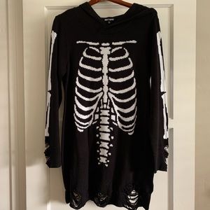 Distressed sweater dress with hood